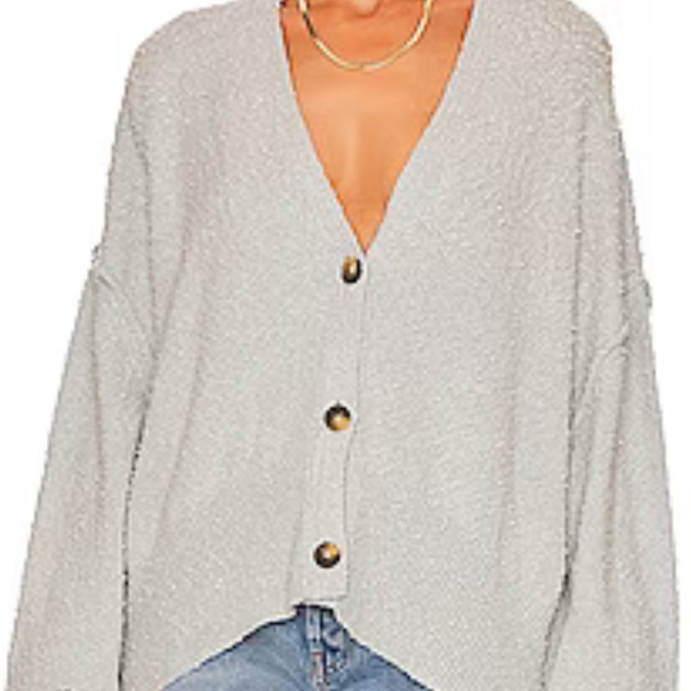 Cozy Oversized Free People Slouchy Cardigan, Size XL, color is aqua haze